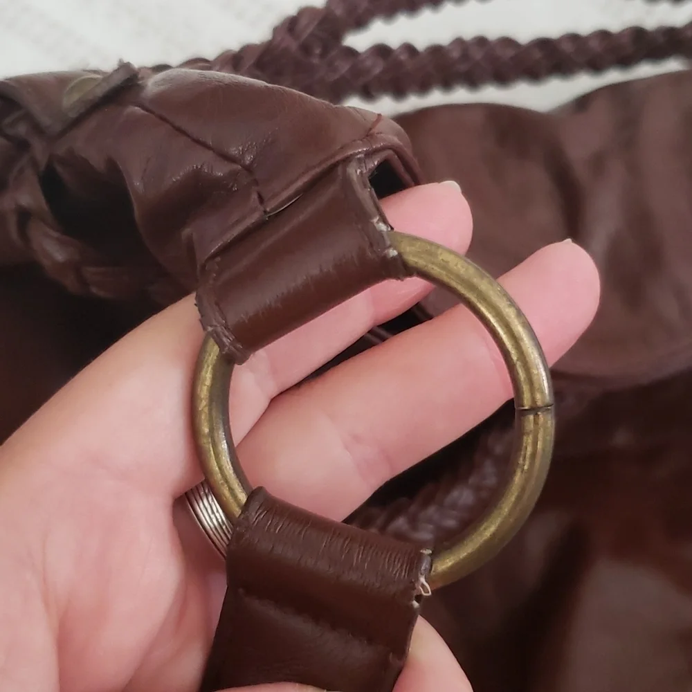 Boho purse, tassel, braided strap, brown bag, shoulder bag, hippie, hobo bag.